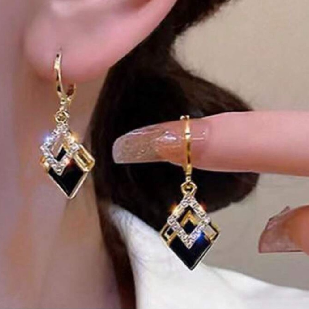 Gold and Black Geometric Drop Earrings